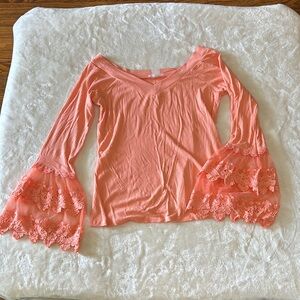 VENUS Coral Lace Bell Sleeve Blouse
